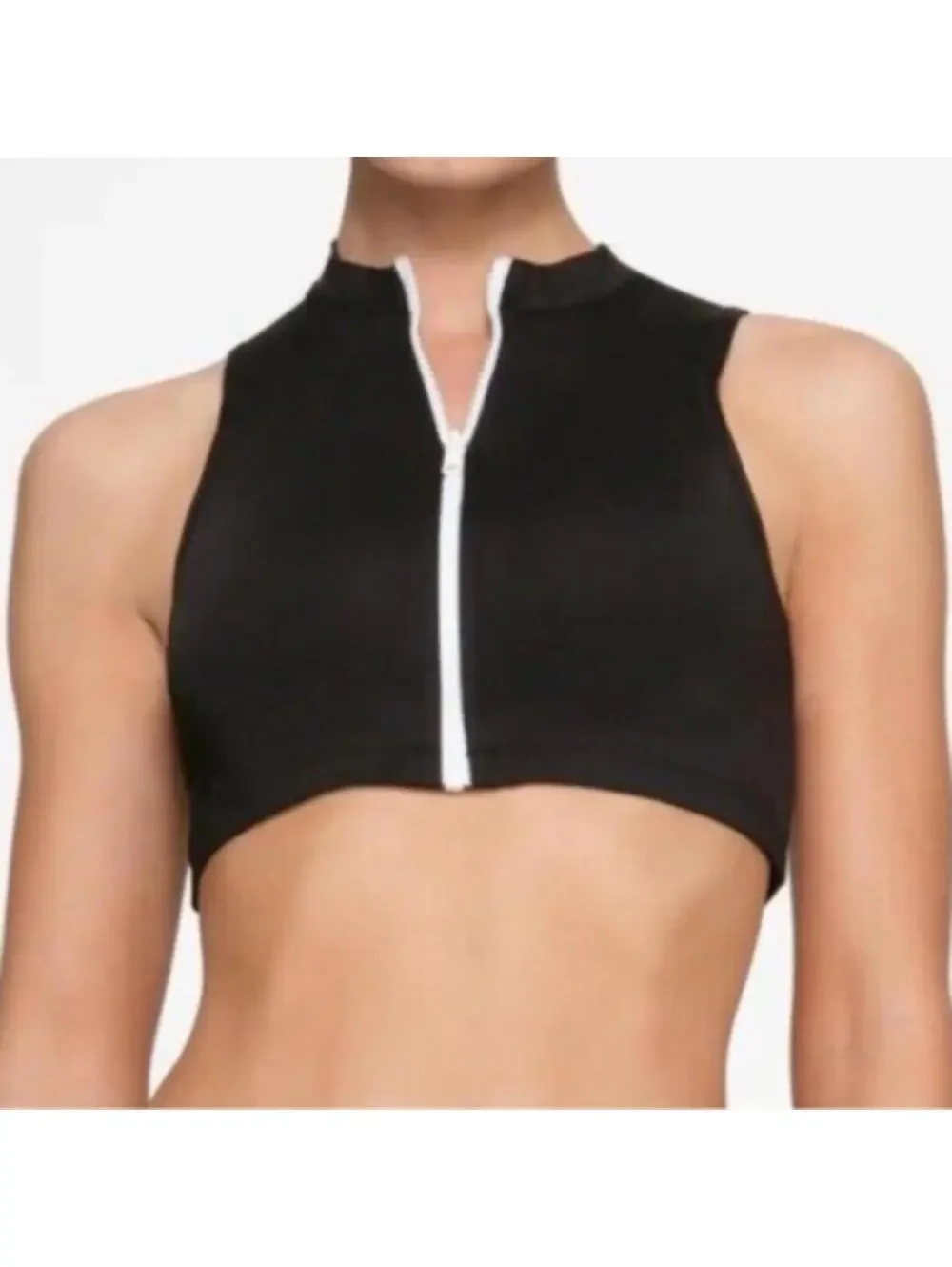 SKIMS SPORTY ZIPPER SWIM MOCK NECK TOP & CHEEKY TANGA ONYX IN SET